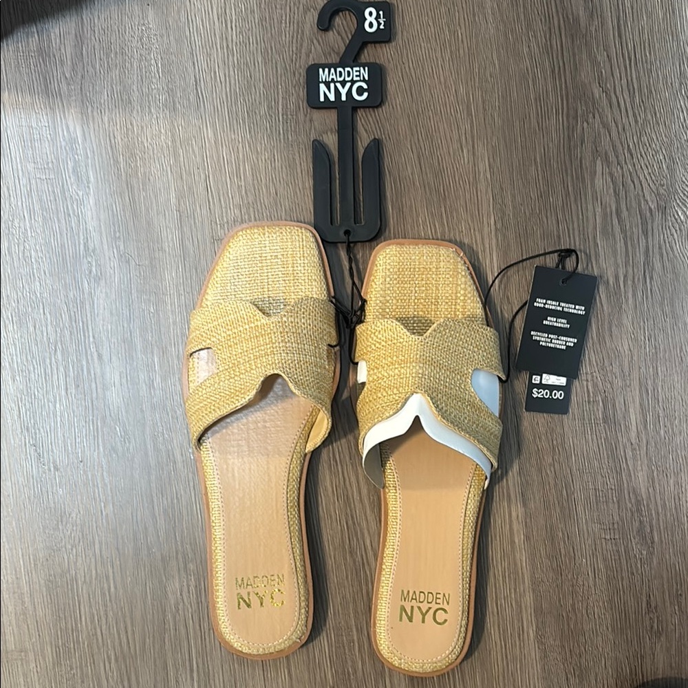 Yellow Slide Sandals with Suede-Like H-Strap 
Madden NYC
